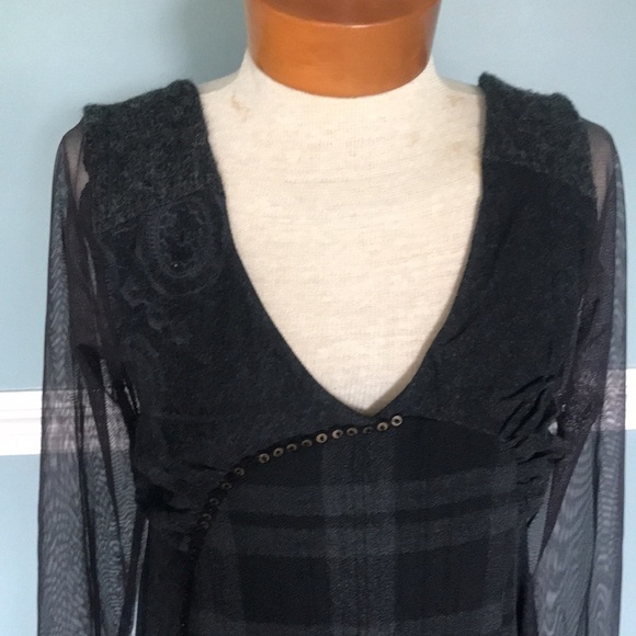 angels never die wool mixed media gothic dress whimsigoth fairycore mesh sheer M - Picture 2 of 9